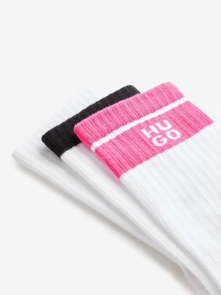 HUGO White Logo Crew Socks 3 Pack - Image 3 of 3