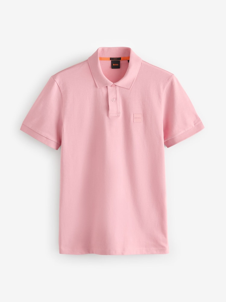 BOSS Pink Passenger Slim-Fit Box Logo Polo Shirt - Image 1 of 1