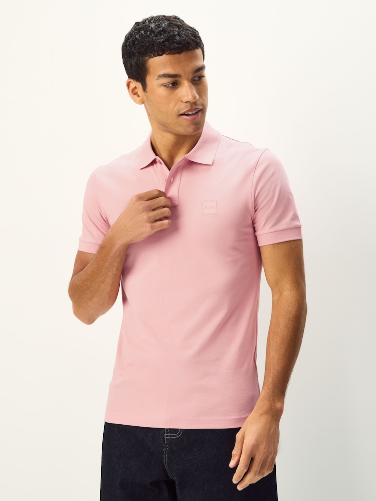 BOSS Pink Passenger Slim-Fit Box Logo Polo Shirt - Image 1 of 1 BOSS Pink Passenger Slim-Fit Box Logo Polo Shirt - Image 1 of 1