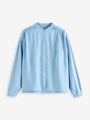 BOSS Blue Pleated Henley Collar Blouse - Image 1 of 1