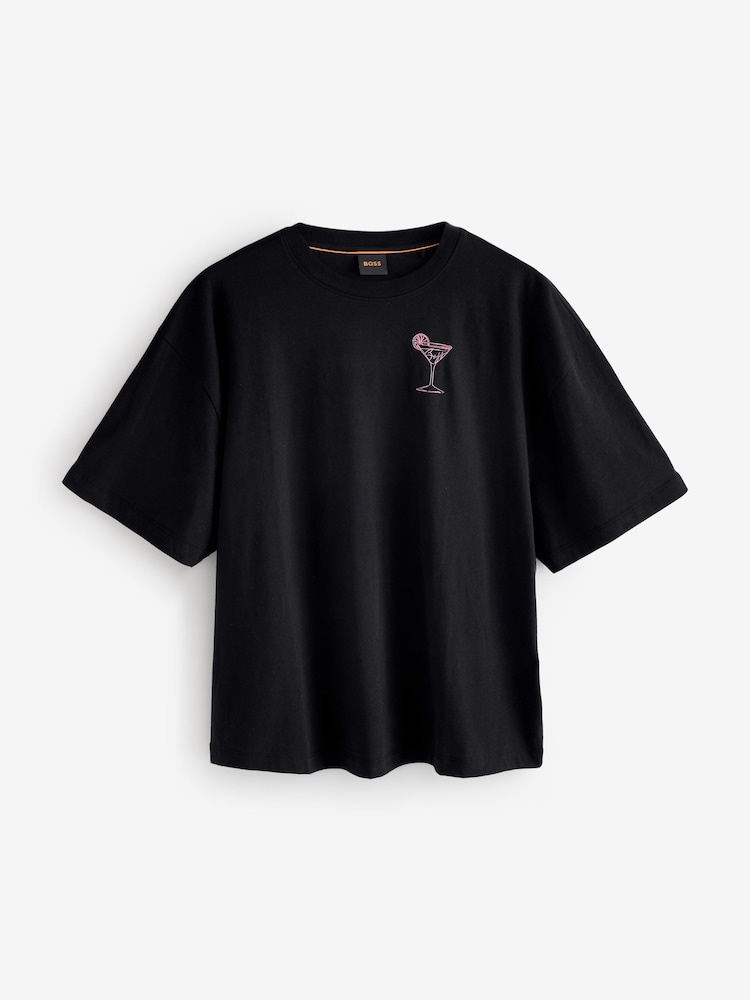 BOSS Black Oversize 100% Cotton Cocktail Graphic Fit T-Shirt - Image 1 of 1