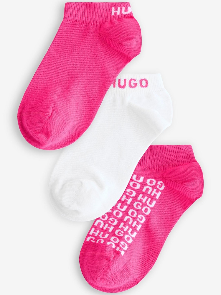 HUGO Pink Logo Ankle Socks 3 Pack - Image 1 of 6