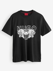 HUGO Black Dog Graphic 100% Cotton T-Shirt - Image 1 of 1