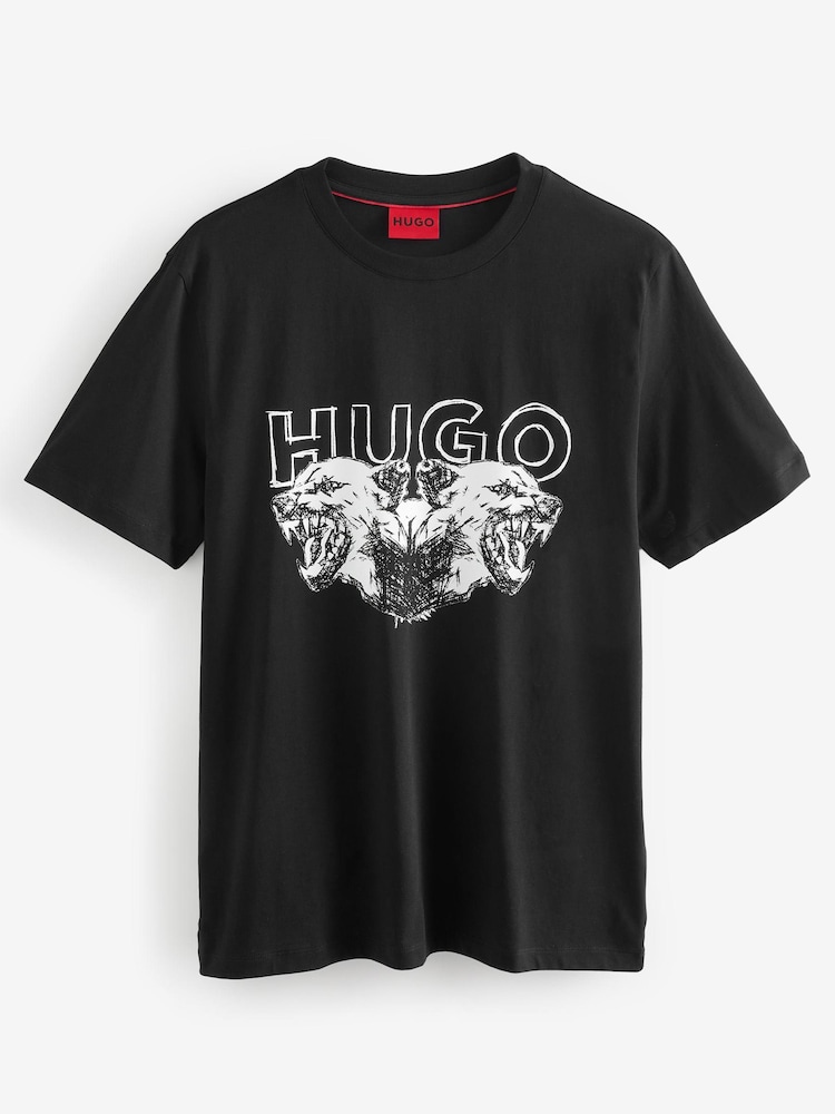 HUGO Black Dog Graphic 100% Cotton T-Shirt - Image 1 of 1