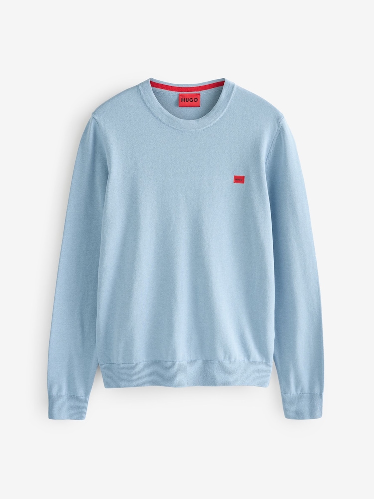 HUGO Blue Crew Neck 100% Cotton Jumper - Image 1 of 1