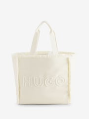 HUGO White Becky Cotton Fringe Tote Bag - Image 1 of 5