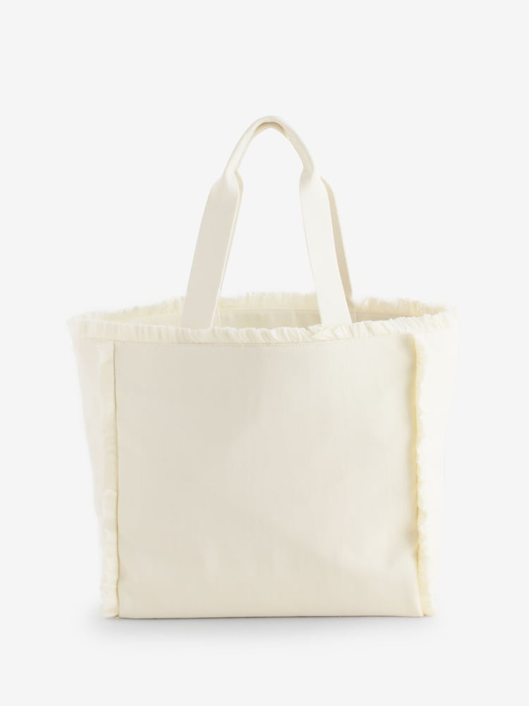 HUGO White Becky Cotton Fringe Tote Bag - Image 2 of 5