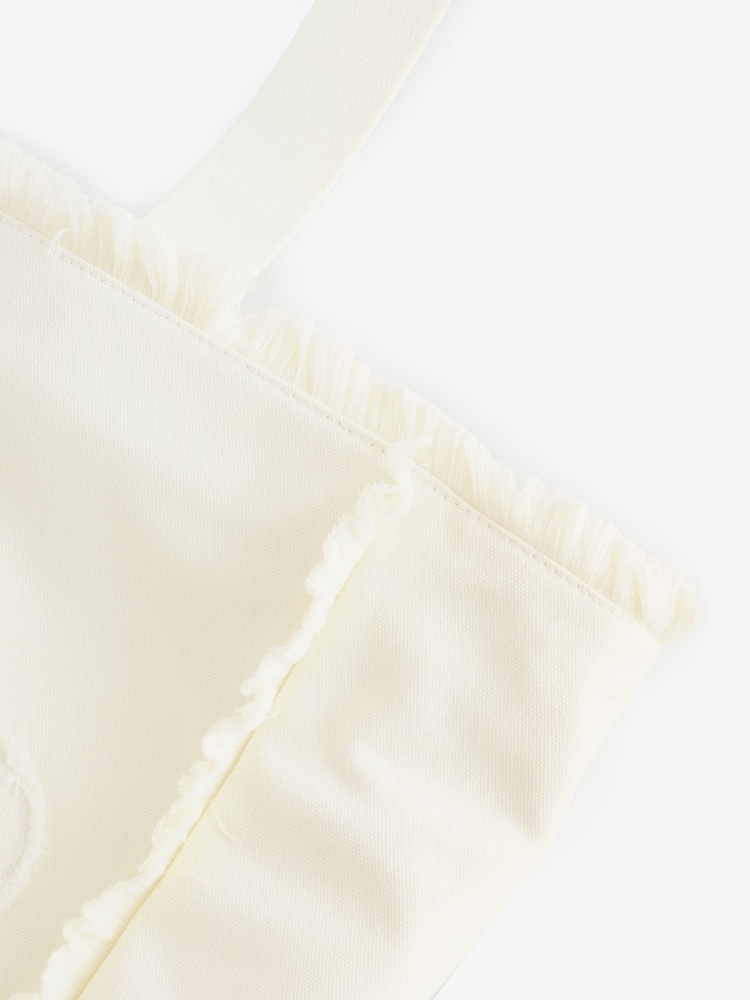 HUGO White Becky Cotton Fringe Tote Bag - Image 4 of 5
