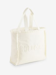 HUGO White Becky Cotton Fringe Tote Bag - Image 5 of 5