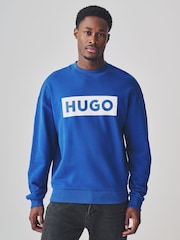 HUGO Blue Chest Logo 100% Cotton Sweat Top - Image 1 of 7
