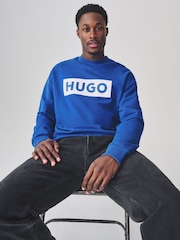 HUGO Blue Chest Logo 100% Cotton Sweat Top - Image 4 of 7