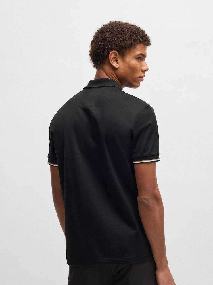 أسود - BOSS Regular Fit Golf Philix Zip Neck 100% Cotton Polo Shirt - صورة 2 من 5