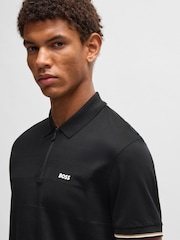 أسود - BOSS Regular Fit Golf Philix Zip Neck 100% Cotton Polo Shirt - صورة 4 من 5