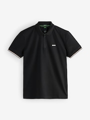 أسود - BOSS Regular Fit Golf Philix Zip Neck 100% Cotton Polo Shirt - صورة 5 من 5