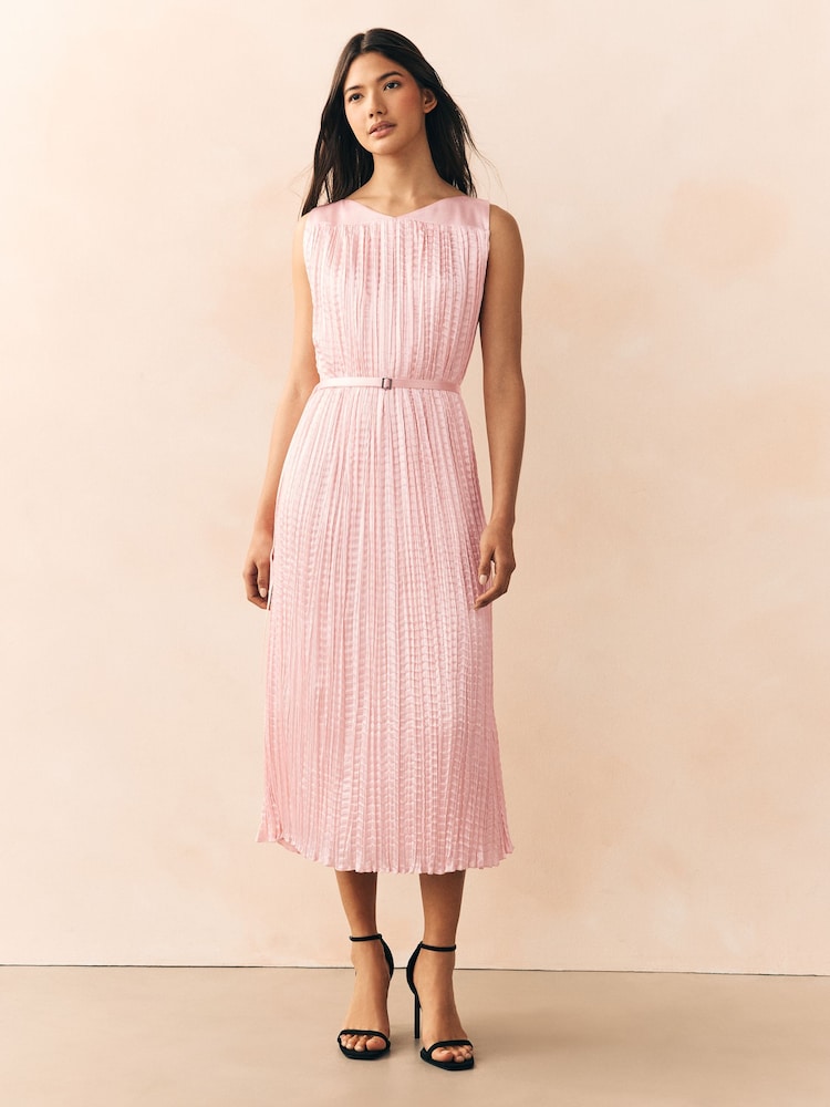BOSS Pink Davaria Pleated Texture Midi Dress - Image 1 of 4
