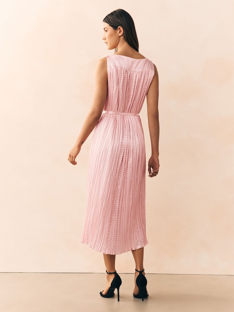 BOSS Pink Davaria Pleated Texture Midi Dress - Image 2 of 4