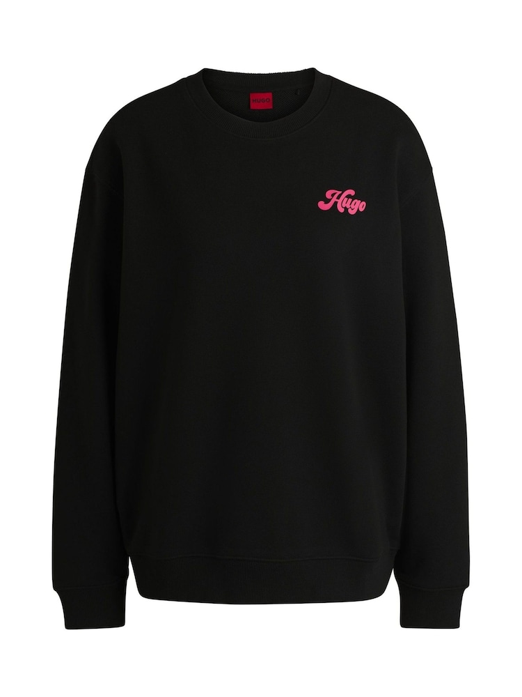 HUGO Black Oversized Graphic Print 100% Cotton Sweatshirt - Image 1 of 1