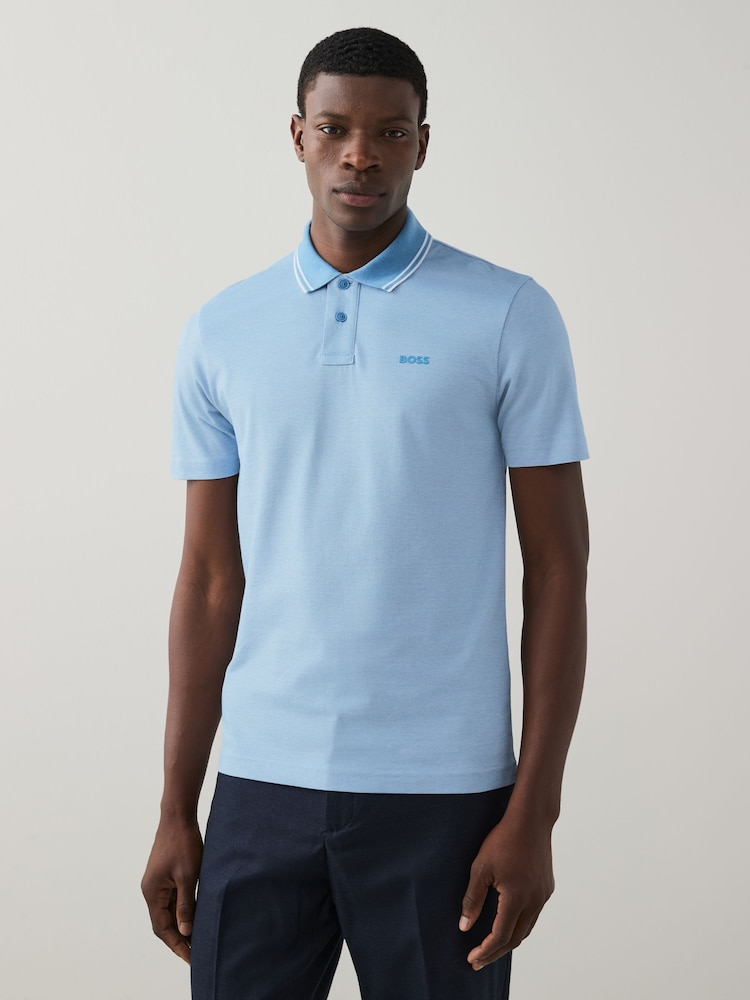 BOSS Blue Sky Relaxed Fit Tipped Collar Polo Shirt - Image 1 of 4