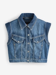 BOSS Blue Denim Trucker Button Through Vest Jacket - Image 1 of 1