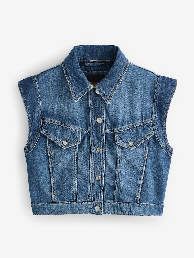 BOSS Blue Denim Trucker Button Through Vest Jacket - Image 1 of 1