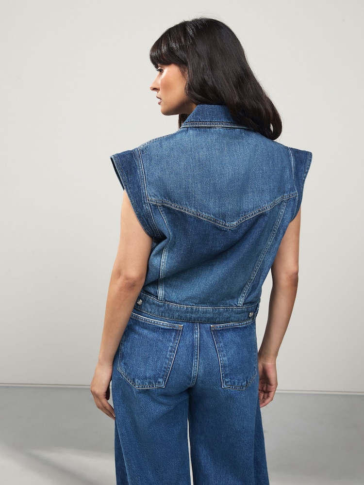 BOSS Denim Trucker Button Through Vest Jacket - Imagen 2 de 4