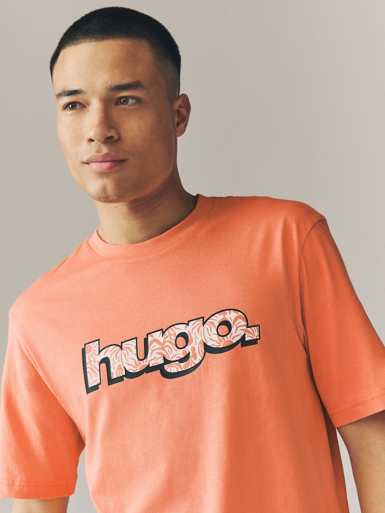 HUGO Orange Graphic Logo 100% Cotton T-Shirt - Image 3 of 4