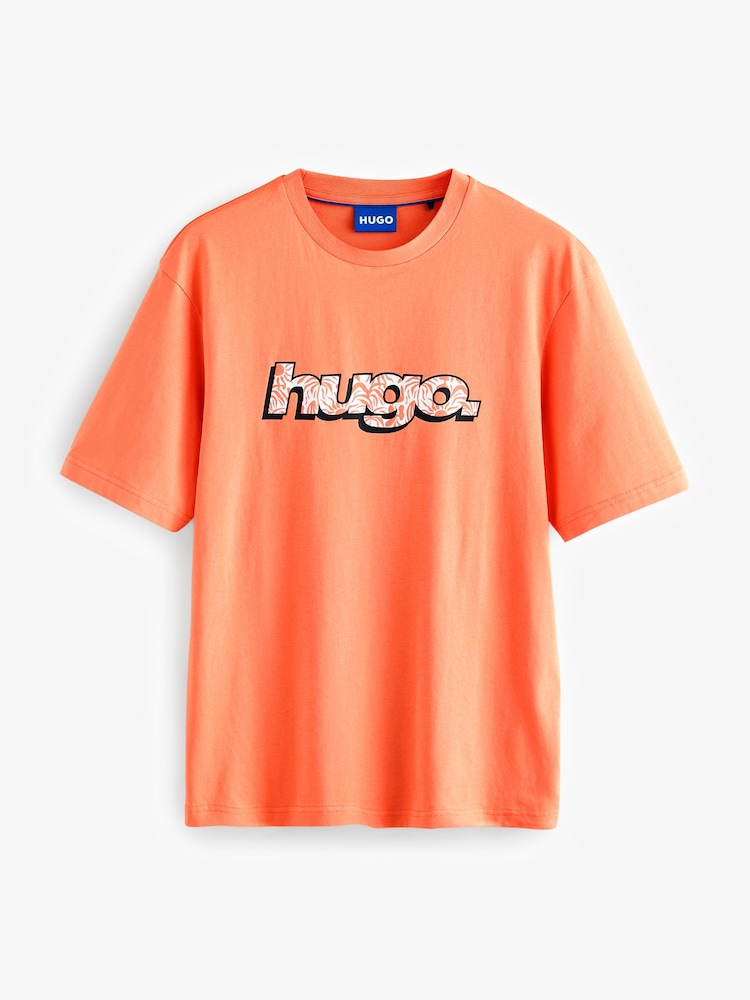 HUGO Orange Graphic Logo 100% Cotton T-Shirt - Image 4 of 4