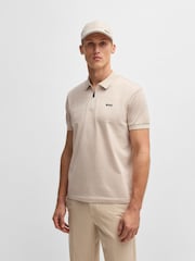 بيج - BOSS Regular Fit Golf Philix Zip Neck 100% Cotton Polo Shirt - صورة 1 من 7
