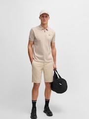 بيج - BOSS Regular Fit Golf Philix Zip Neck 100% Cotton Polo Shirt - صورة 3 من 7
