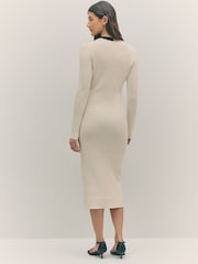 BOSS White Signature Stripe V-Neck Knit Midi Dress - Image 2 of 5