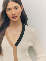 BOSS White Signature Stripe V-Neck Knit Midi Dress - Image 3 of 5