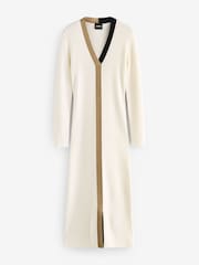 BOSS White Signature Stripe V-Neck Knit Midi Dress - Image 5 of 5