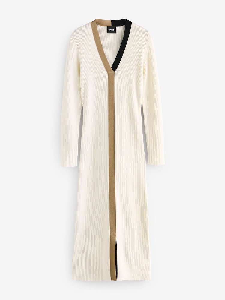 BOSS White Signature Stripe V-Neck Knit Midi Dress - Image 5 of 5 BOSS White Signature Stripe V-Neck Knit Midi Dress - Image 5 of 5