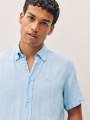 BOSS Blue Slim Fit Roan 100% Linen Shirt - Image 3 of 5
