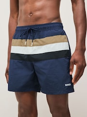 BOSS Blue Louis Stripe Swim Shorts - Image 1 of 10