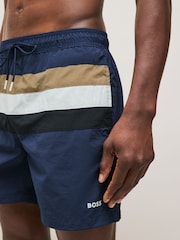BOSS Blue Louis Stripe Swim Shorts - Image 3 of 10