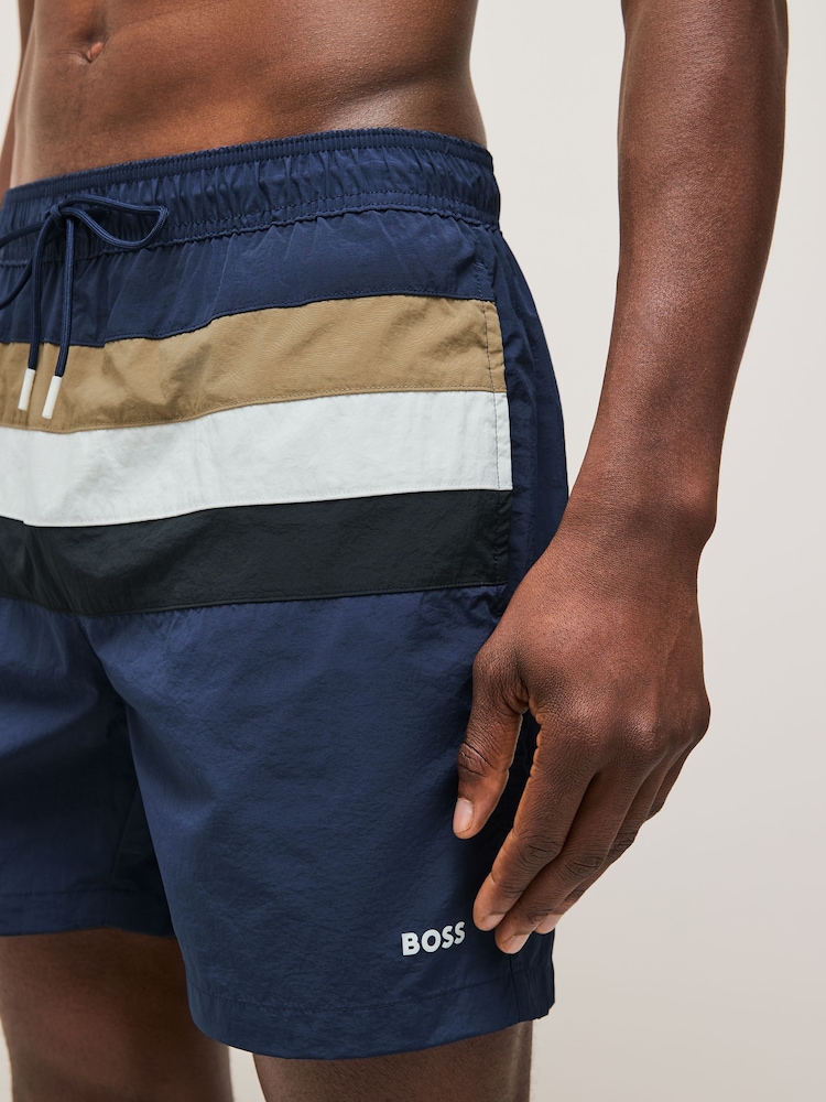 BOSS Blue Louis Stripe Swim Shorts - Image 3 of 10