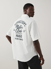 HUGO White Patch Logo Short Sleeve 100% Cotton Shirt - Image 1 of 5