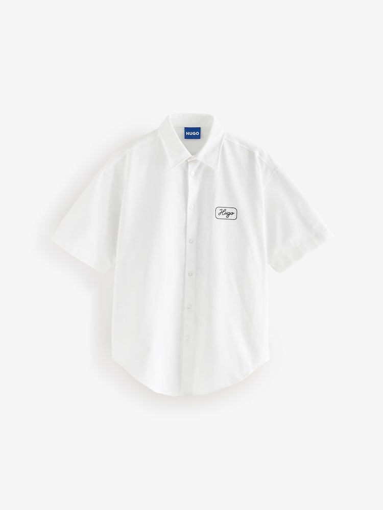 HUGO White Patch Logo Short Sleeve 100% Cotton Shirt - Image 4 of 5