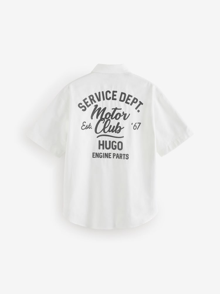 HUGO White Patch Logo Short Sleeve 100% Cotton Shirt - Image 5 of 5