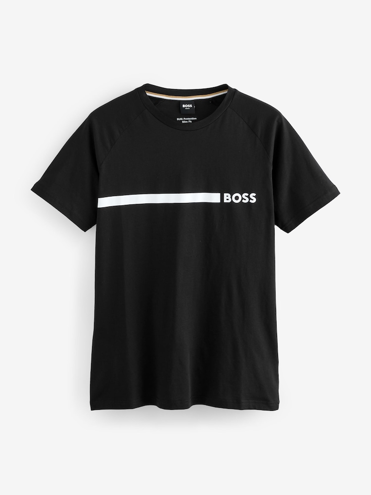 Черный - Зауженная футболка из 100% хлопка с логотипом BOSS - Image 3 of 3
