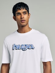 HUGO White Graphic Logo 100% Cotton T-Shirt - Image 3 of 4