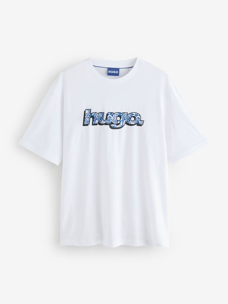 HUGO White Graphic Logo 100% Cotton T-Shirt - Image 4 of 4