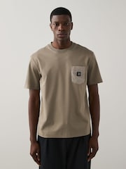 HUGO Brown Metal Stack Pocket 100% Cotton T-Shirt - Image 1 of 4