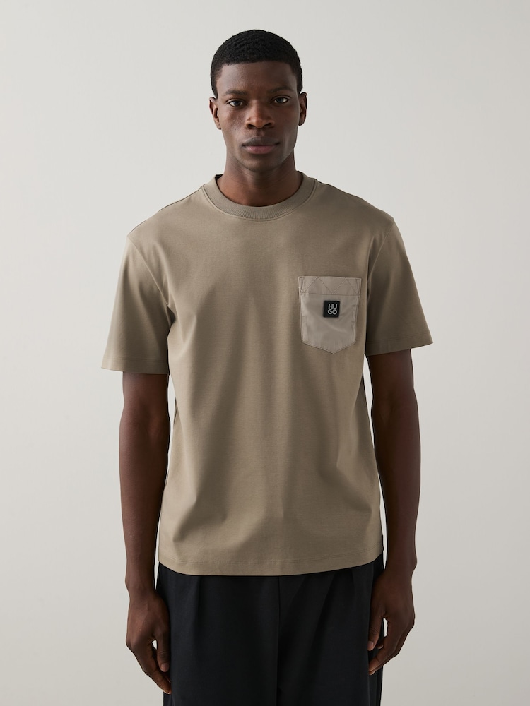 HUGO Brown Metal Stack Pocket 100% Cotton T-Shirt - Image 1 of 4