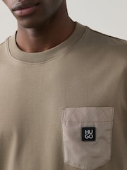 HUGO Brown Metal Stack Pocket 100% Cotton T-Shirt - Image 3 of 4