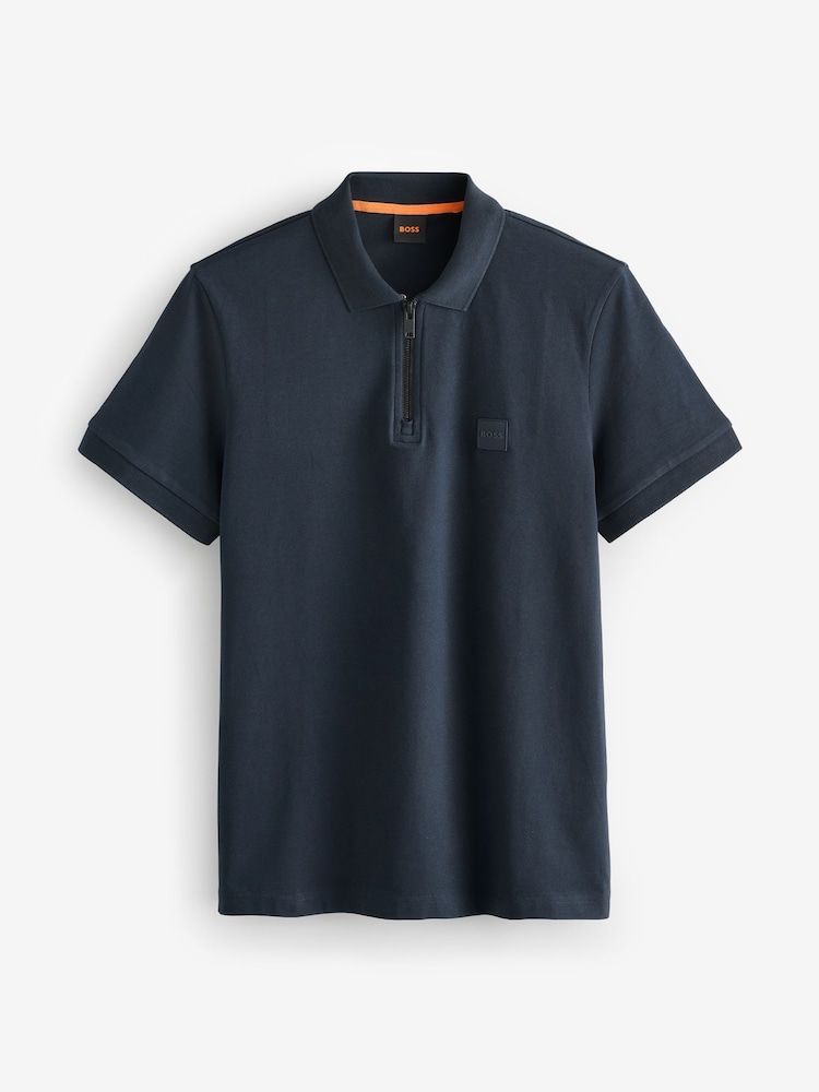 BOSS Blue Slim Fit Zip Neck Polo Shirt - Image 1 of 1