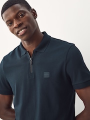 BOSS Blue Slim Fit Zip Neck Polo Shirt - Image 3 of 4