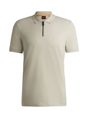 BOSS Biege Slim Fit Zip Neck Polo Shirt - Image 1 of 1