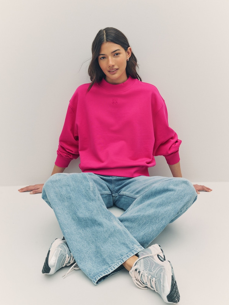 HUGO Pink Logo Jersey 100% Cotton Sweatshirt - Image 3 of 5